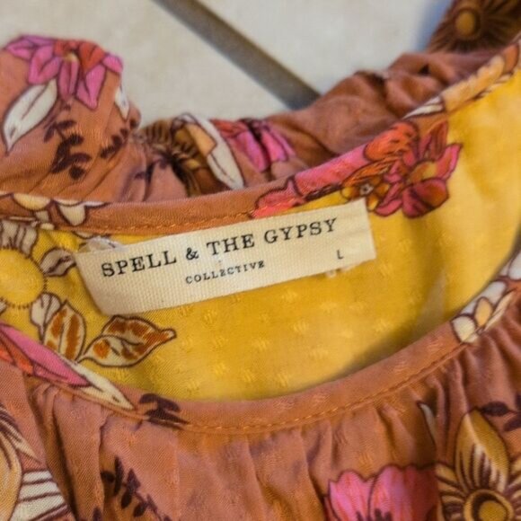 Spell And The Gypsy Siren Song Dress Yellow Flamingo Print Ruffle Size L - Picture 5 of 15